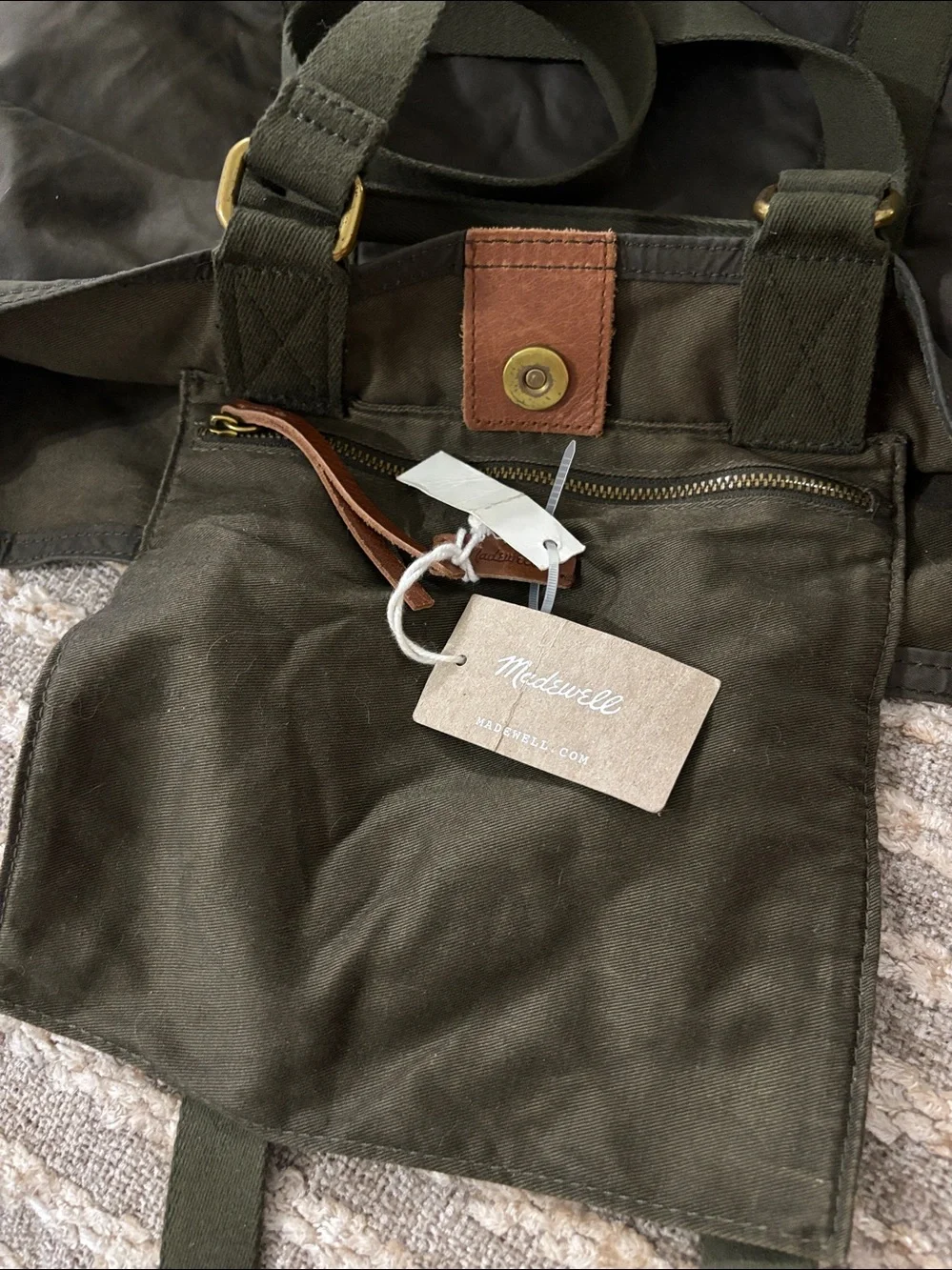 Madewell Olive Green Canvas tote Shoulder with Leather Accent